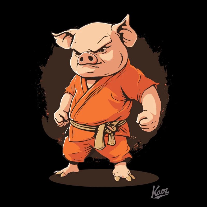 Orangenes Kung Fu Mönch Schwein