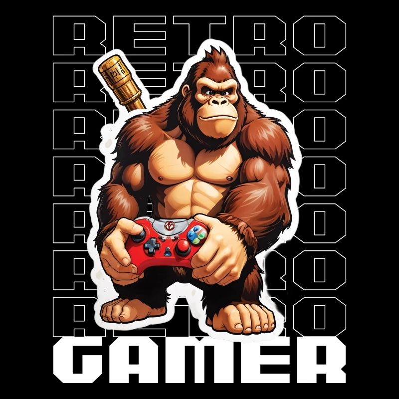 Retro Gamer Gorilla mit Controller Konsolenspiele