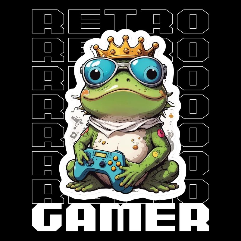 Retro Gamer Frosch mit Controller Konsolenspiele