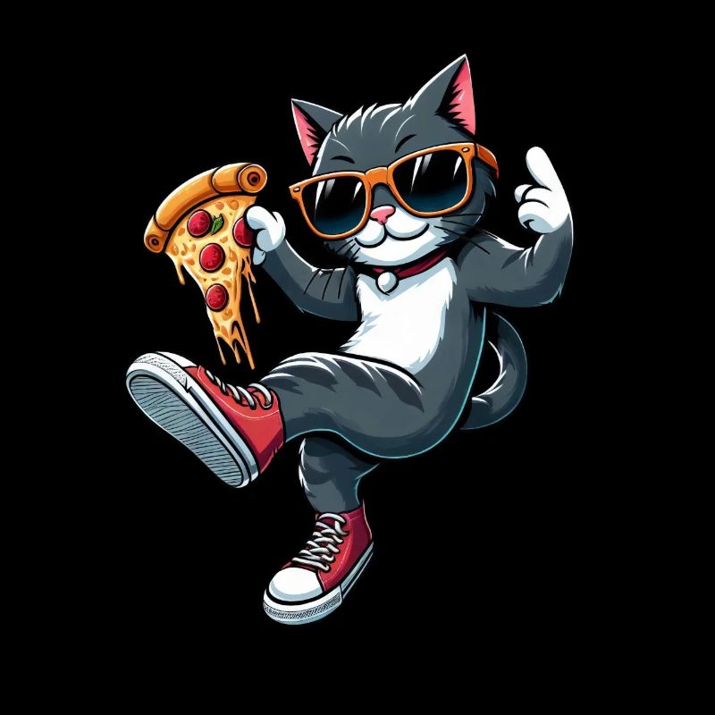 Chat dansant pizza cool amateur de pizza dessin animé
