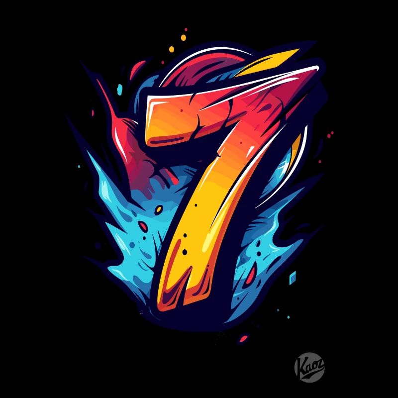 Bright "7" design with explosive colors