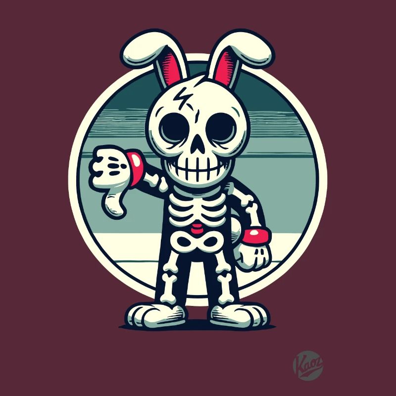 Lapin squelette effrayant avec les pouces vers le bas