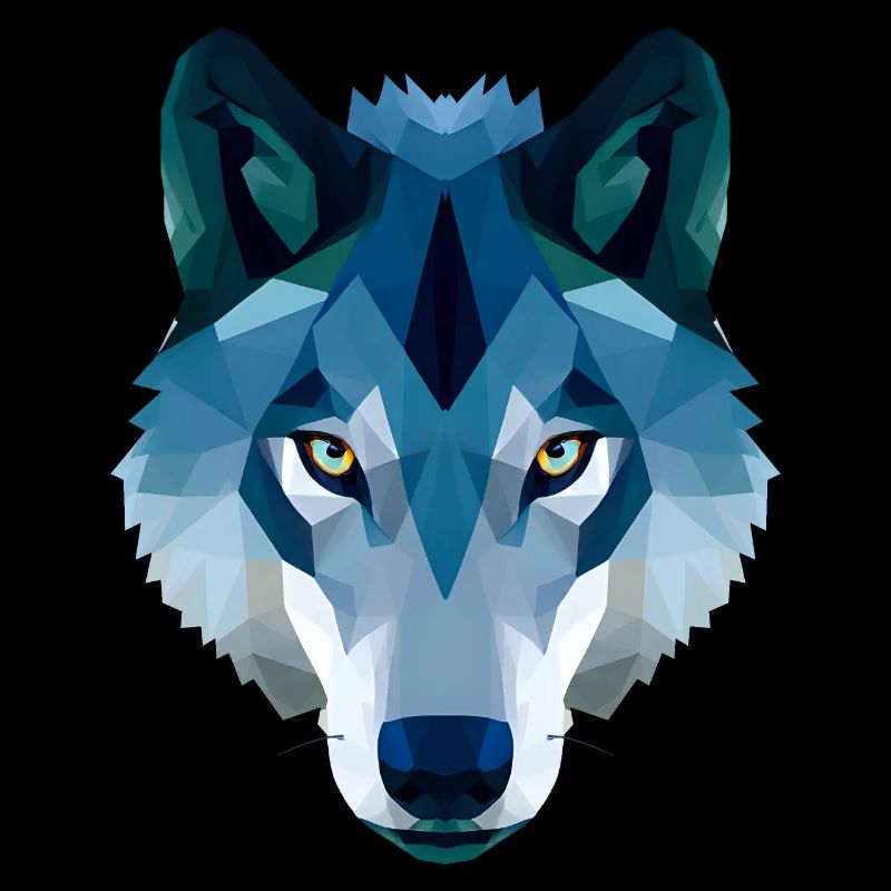low polygon wolf in blue and white