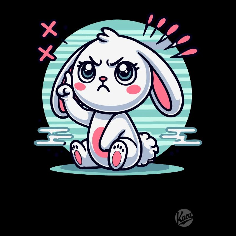Cute white bunny pointing finger