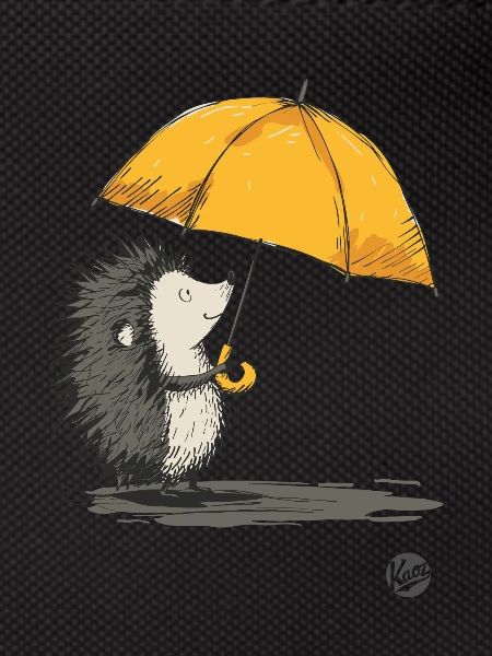 Igel mit Regenschirm im Regen