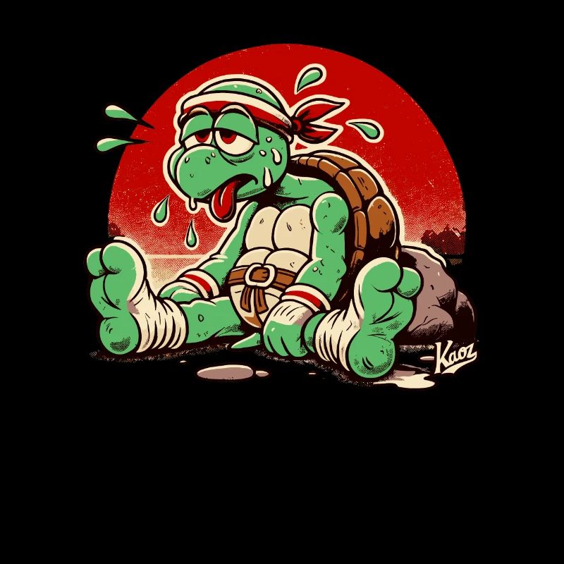 Exhausted martial arts turtle takes a break