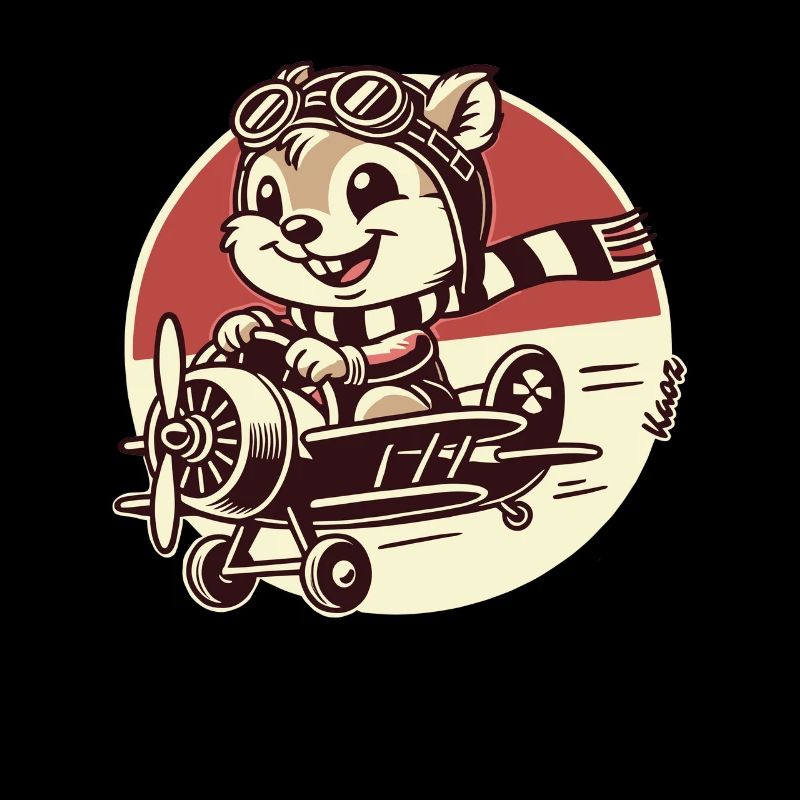 Funny Squirrel Pilot in Propeller Airplane