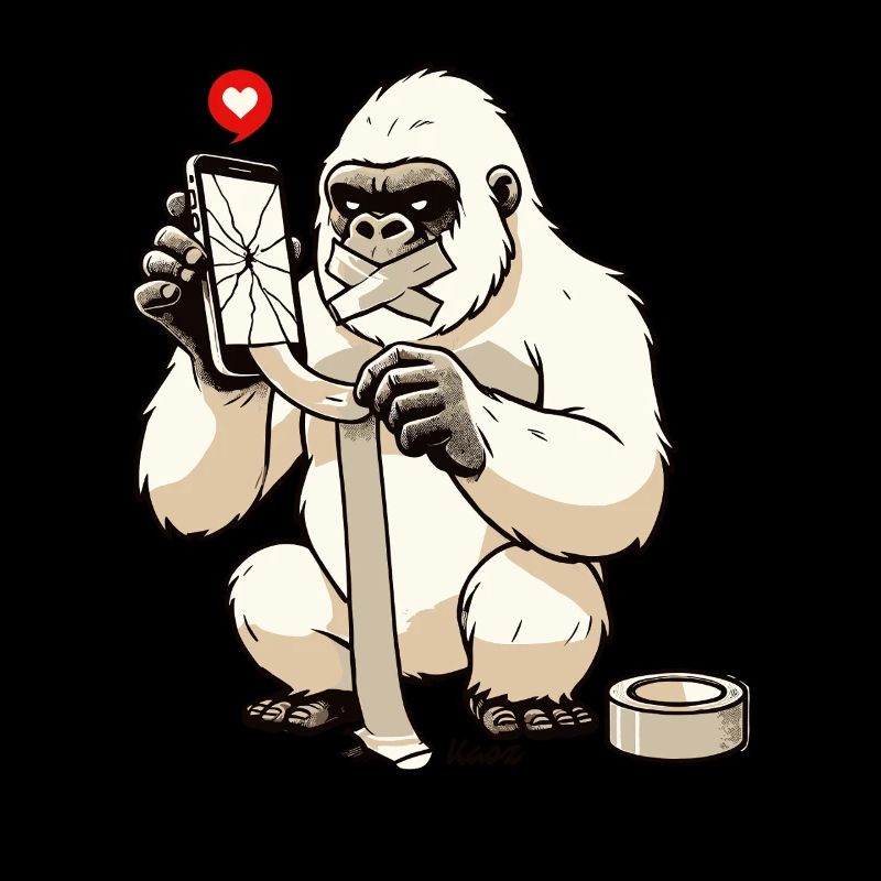 White gorilla repairs broken mobile phone