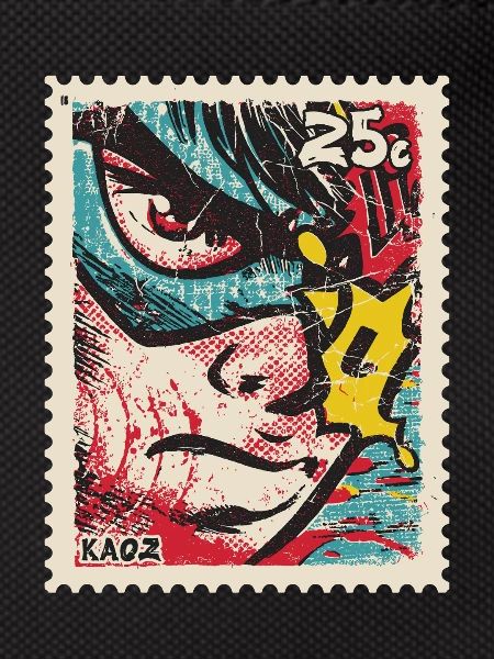 Comic-Held als Retro-Briefmarke