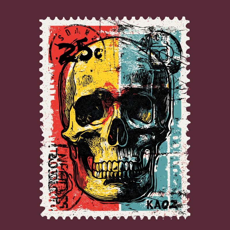 Skull on Colored Retro Postage Stamp