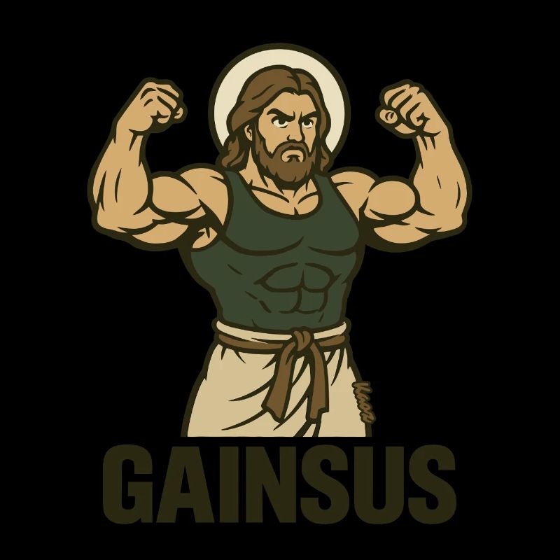 Muscular saint with bodybuilder pose