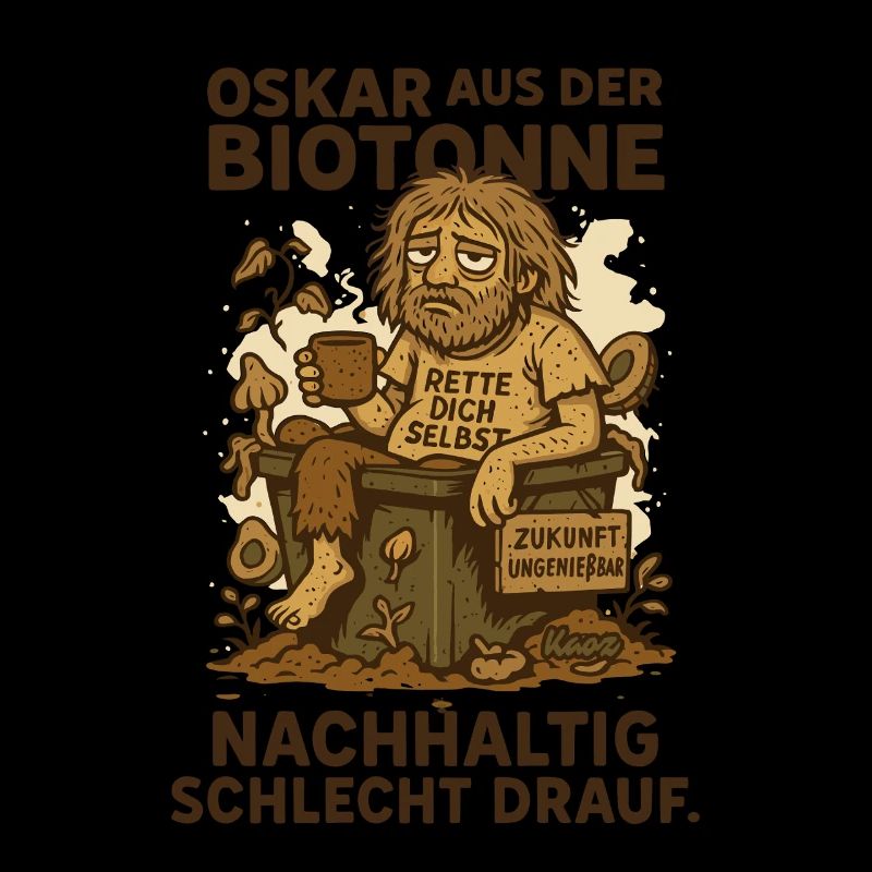 Oskar from the organic waste bin with saying and garbage