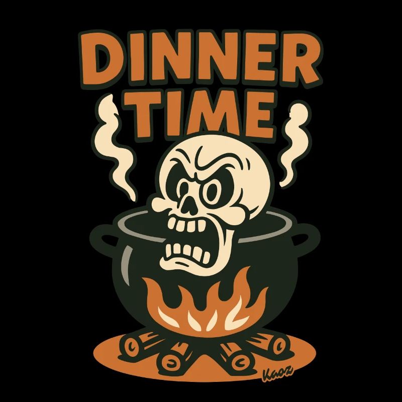 Angry skull in cooking pot for dinner