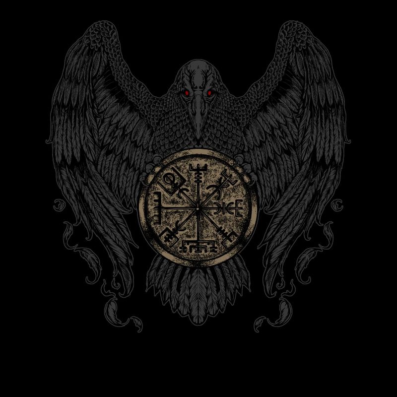 Corbeau avec Futhark et Vegvisir