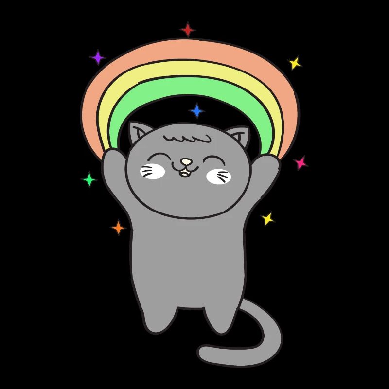 Chat mignon avec arc-en-ciel