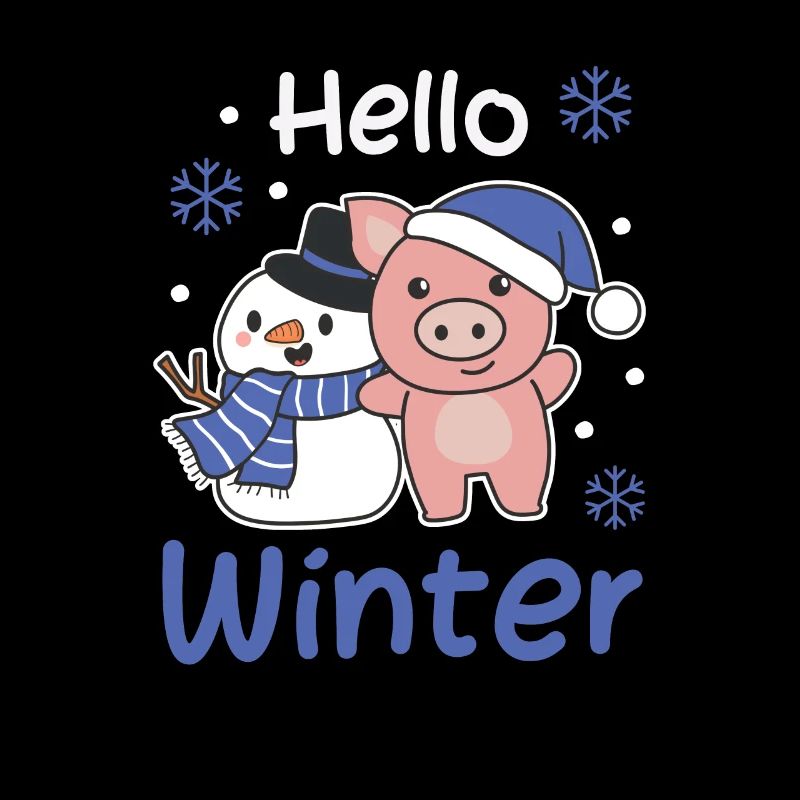 Pig Hello Winter Snowman Snow Christmas