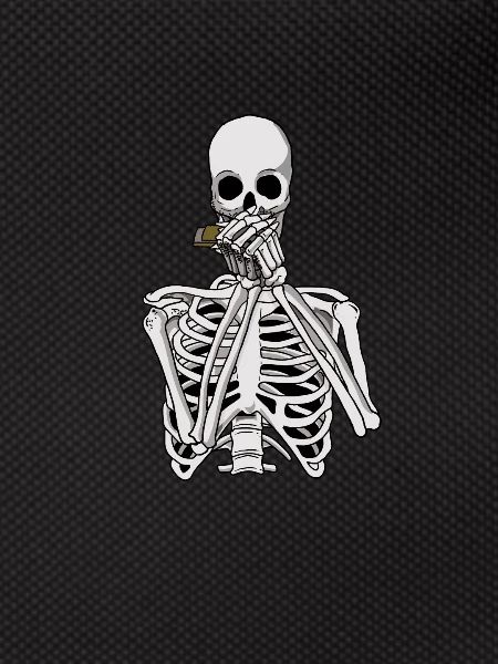Skeleton plays harmonica