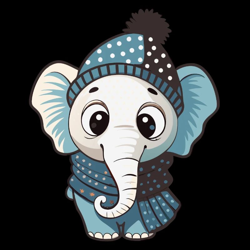 Éléphant mignon avec écharpe et chapeau à pompon.