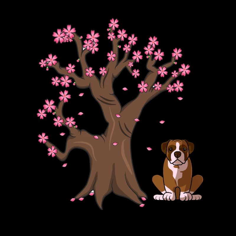 Boxer Dog Japanese Cherry Blossom Tree