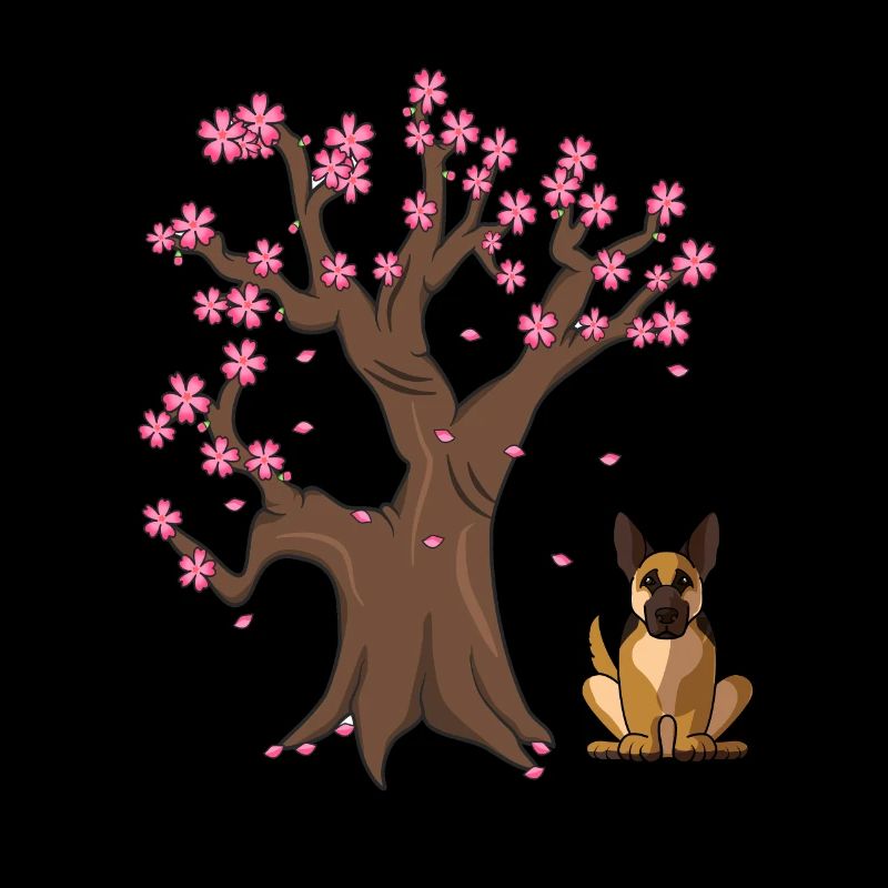 Deutscher Schäferhund Japanischer Kirschblütenbaum
