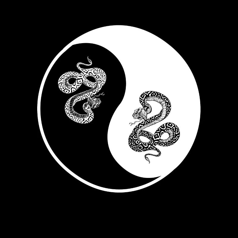 Yin- und Yang-Schlangen auf schwarzem Hintergrund