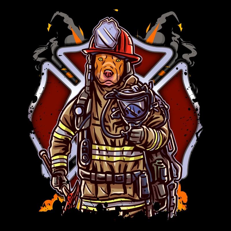 Funny Pitbull Firefighter Fireman