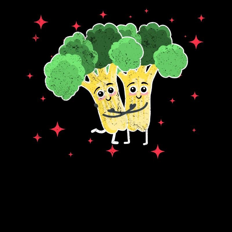 Cute Broccoli Couple Hugging Broccoli Lovers