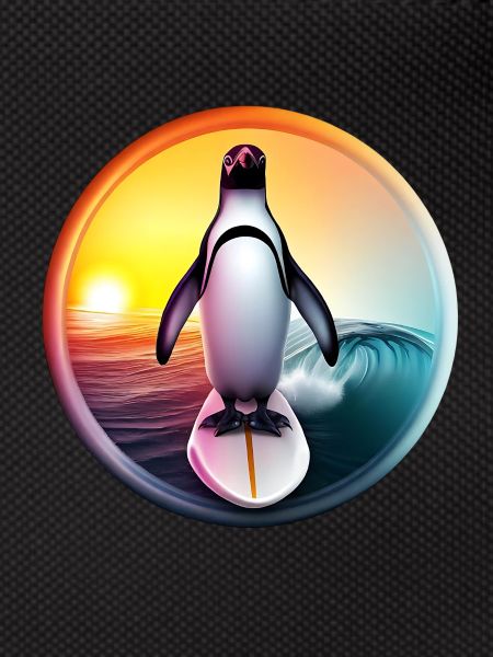 Penguin Surfer Sunset