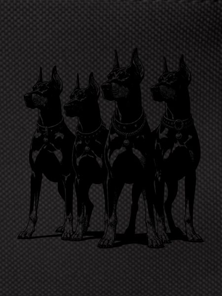 Vier schlaue wachsame Dobermänner Hunde