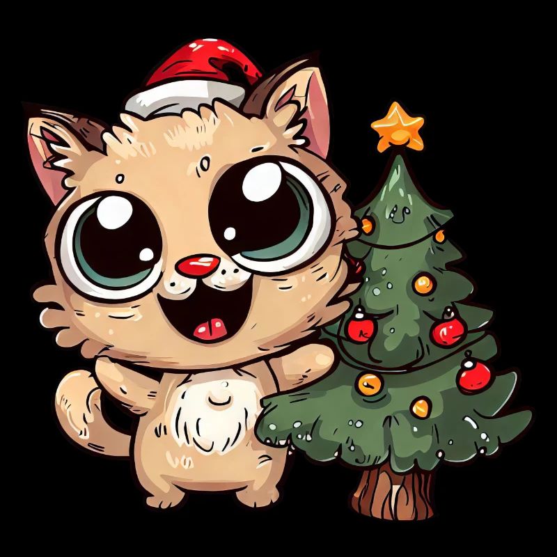 Crazy and funny cat with a christmas ba