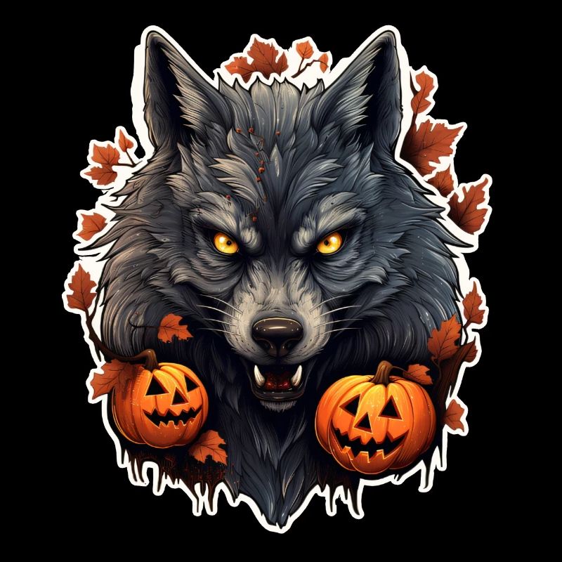 Halloween Wolf with Pumpkin