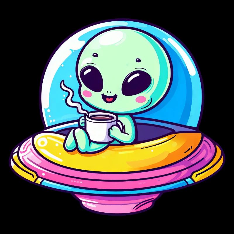 A cute comic alien alien in UFO with
