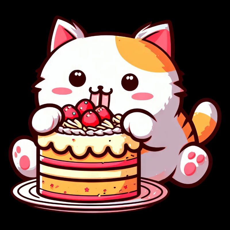 Cherry pie delight: Cute cartoon cat nibbles