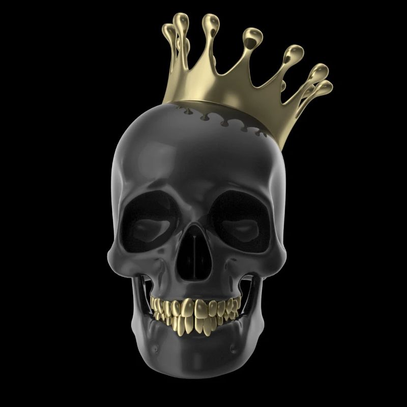 Black Skull With Gold Teeth And Crown 3D