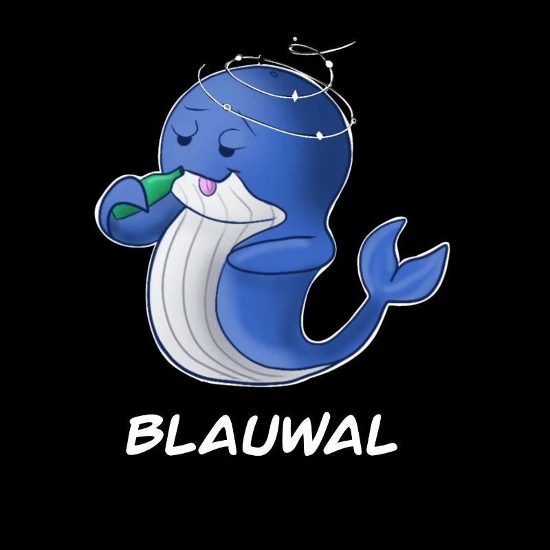 betrunkener Blauwal mit einer Flasche Alkohol
