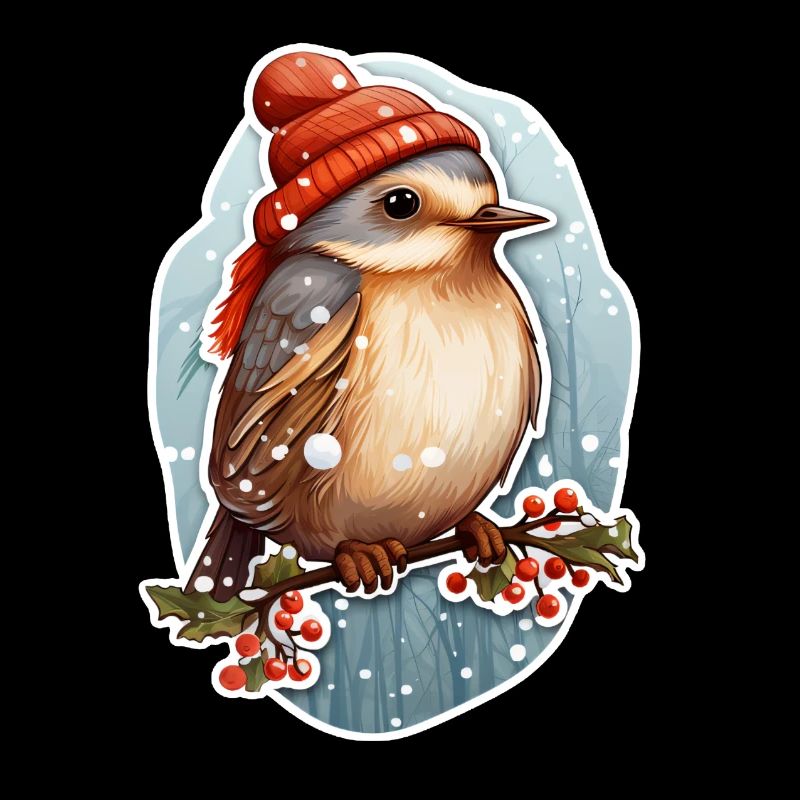 Oiseau en hiver avec casquette