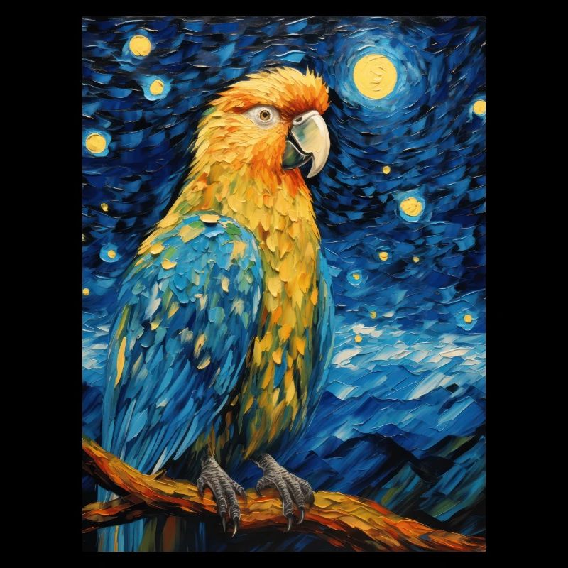 papagei, van gogh, sternennacht, tier, vogel