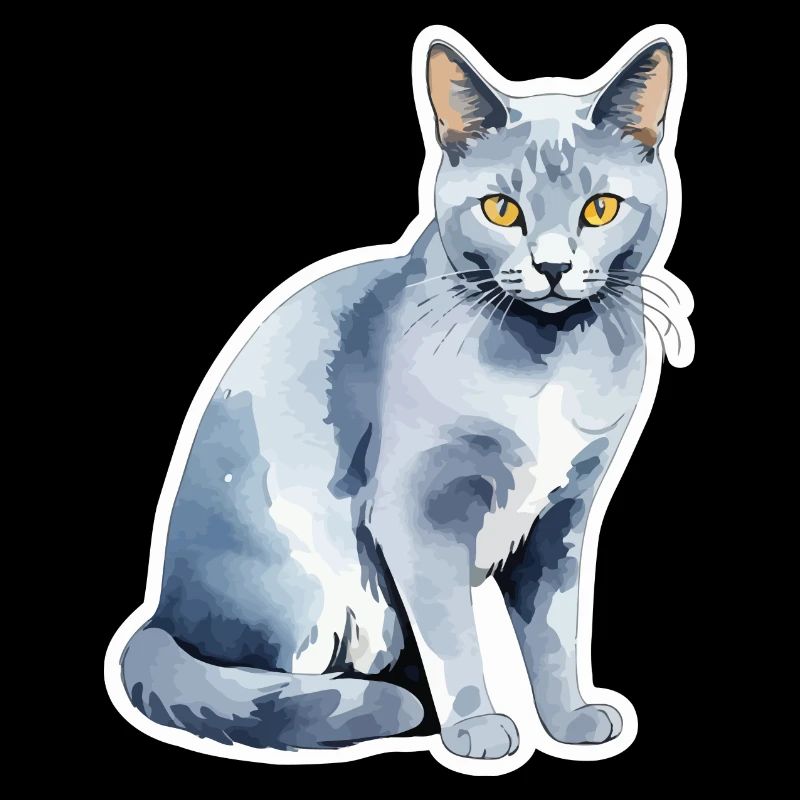 Russisch Blau Katze Wasserfarben