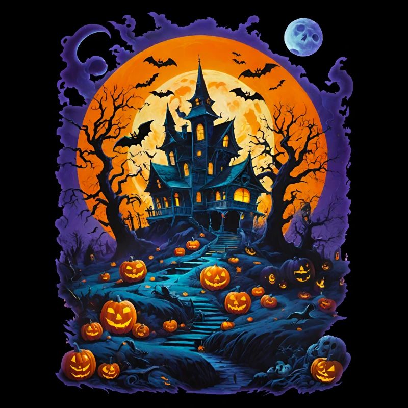 Maison de sorcière avec des chauves-souris