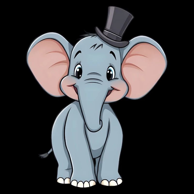Adorable éléphant de bande dessinée bleu avec chapeau