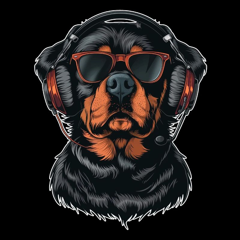 Rottweiler Sonnenbrille Kopfhörer Hunde Hund