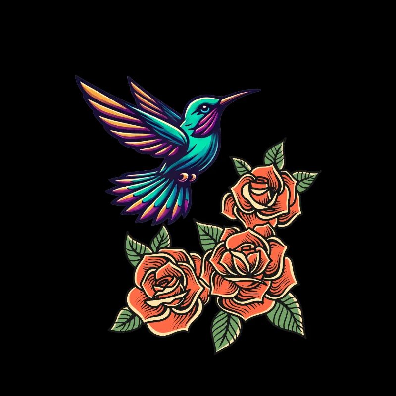 Colibri et roses
