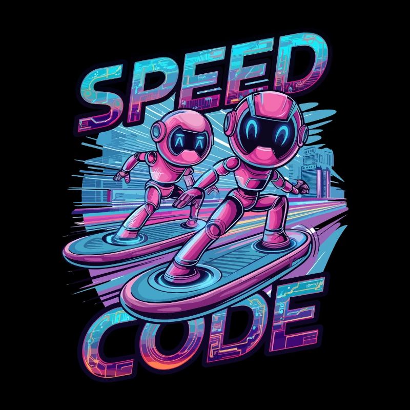 Speed Code Cyberpunk Robot Surfing Tech Art