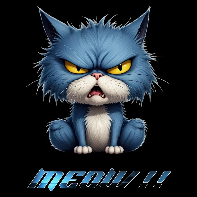 Angry Blue Cat Pixel Meow