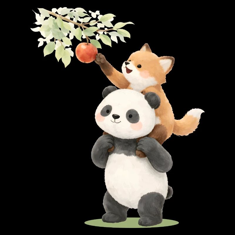 Panda und Fuchs mit Apfel Illustration