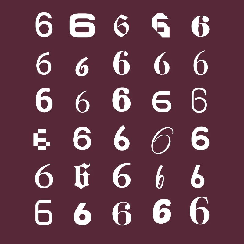 Typography number Six Repeated Glyphs