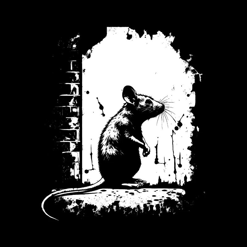 Rat Stencil Art White and Black