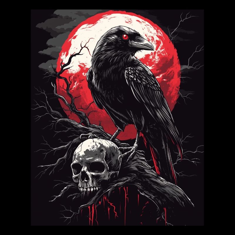 Raven Skull Moon Dark Gothic Black Crow