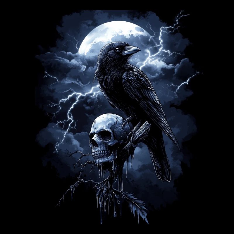 Corbeau Crâne Lune Gothique Noir Corbeau