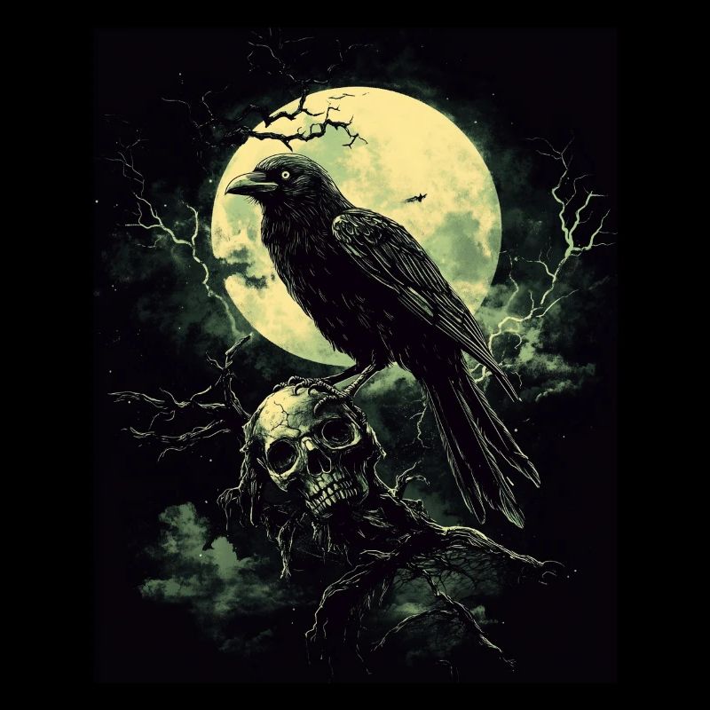Raven Skull Moon Dark Gothic Black Crow